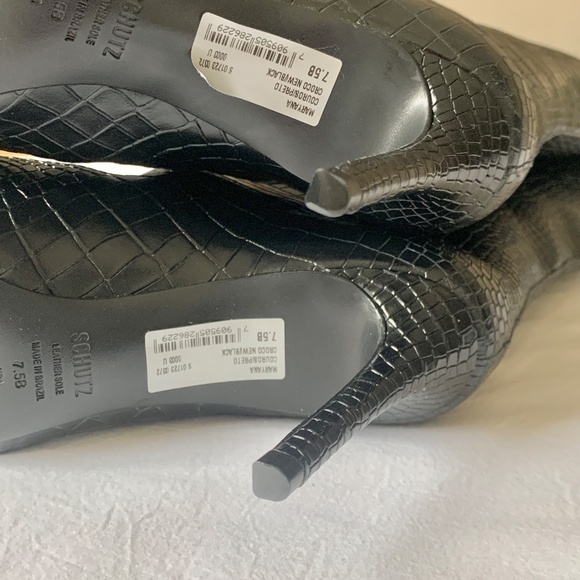 Schutz Maryana High Heel Leather Crocodile-Embossed Boot Black 7.5 - Picture 15 of 16